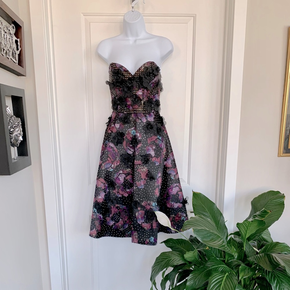 Elegant Floral Bandeau Fit and Flare Dress